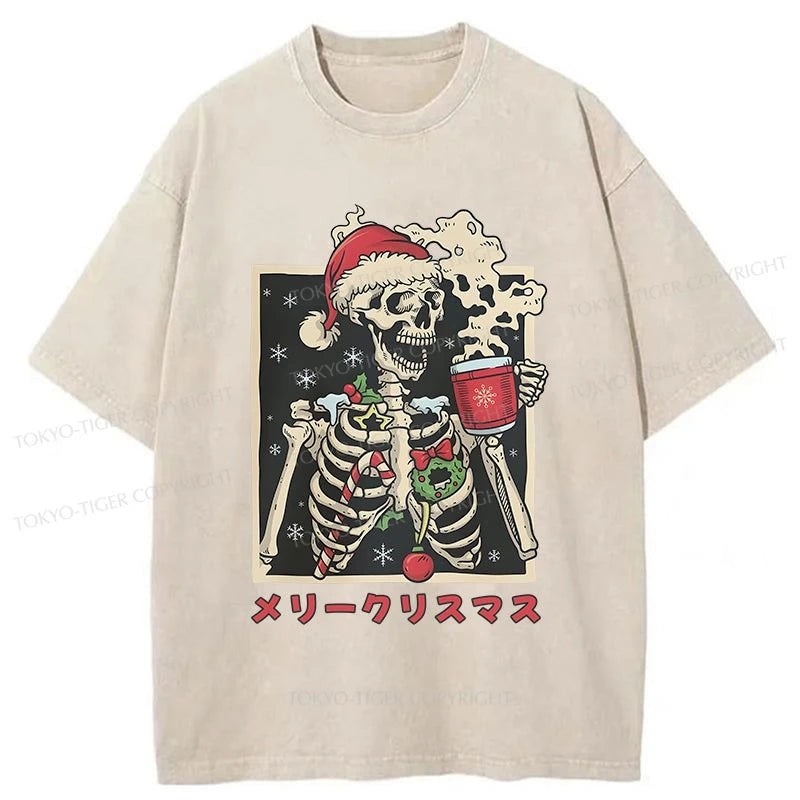 Tokyo-Tiger Skeleton Christmas Japanese Washed T-Shirt