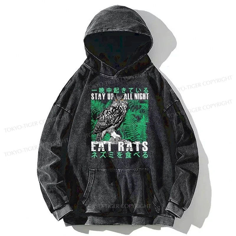 Tokyo-Tiger Owls Prey On Rats At Night Washed Hoodie