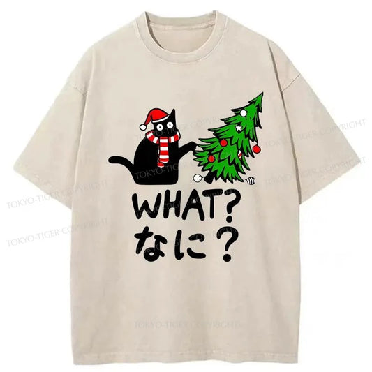 Tokyo-Tiger Naughty Cat Christmas Washed T-Shirt