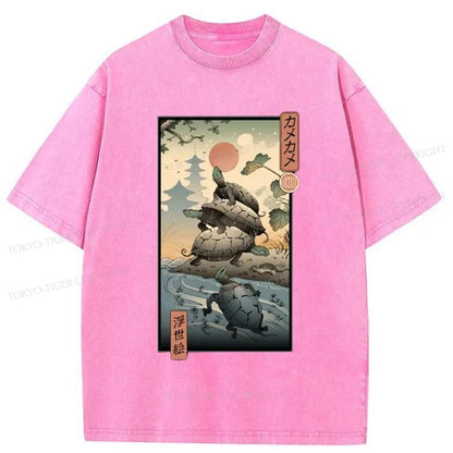 Tokyo-Tiger Ukiyoe Turtle Japanese Washed T-Shirt