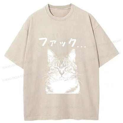 Tokyo-Tiger Angry Cat Washed T-Shirt