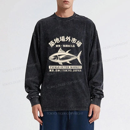 Tokyo-Tiger Sakana Tsukiji Fish Market Washed Long Sleeve T-Shirt