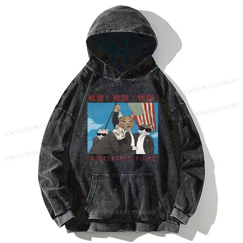 Tokyo-Tiger Fight Cat Japanese Washed Hoodie