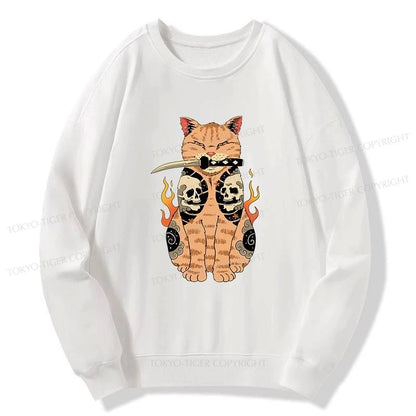 Tokyo-Tiger Catana Cat Skull Tattooed Samurai Sweatshirt