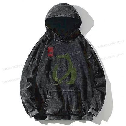 Tokyo-Tiger Woodblock Print Frog Washed Hoodie