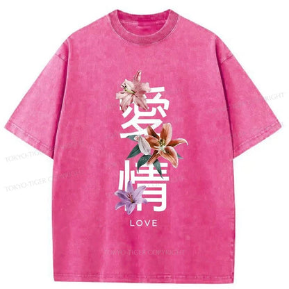 Tokyo-Tiger Japanese Love Kanji Washed T-Shirt