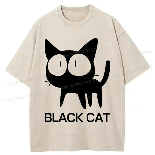 Tokyo-Tiger Black Cat Japanese Washed T-Shirt