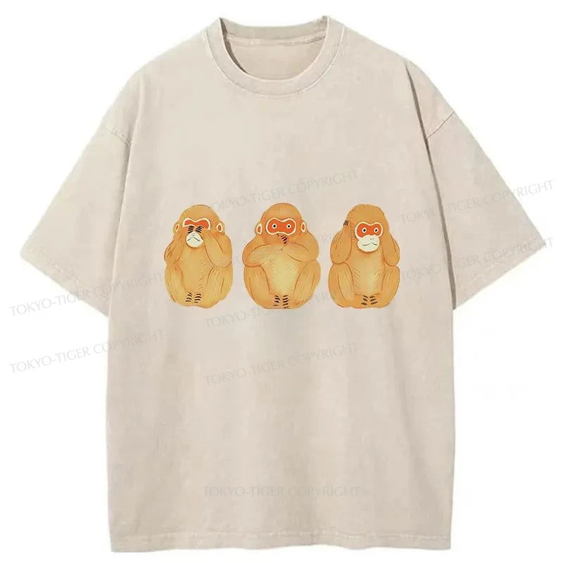 Tokyo-Tiger Three Monkeys Washed T-Shirt