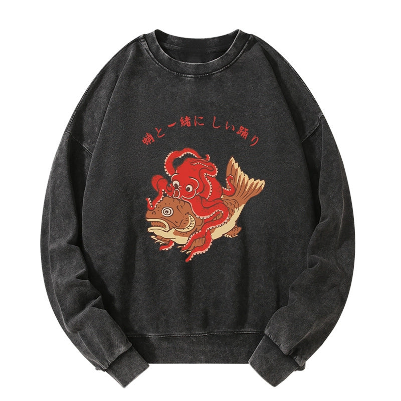 Tokyo-Tiger Octopus And Koi Dance Together Washed Sweatshirt