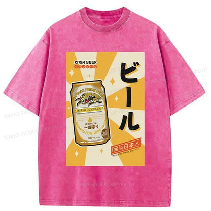 Tokyo-Tiger Kirin Beer Poster Japanese Washed T-Shirt