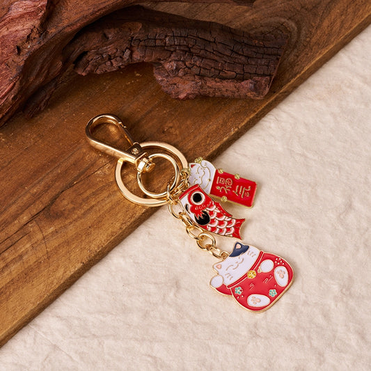 Tokyo-Tiger Red Blessings Lucky Cat Keychain