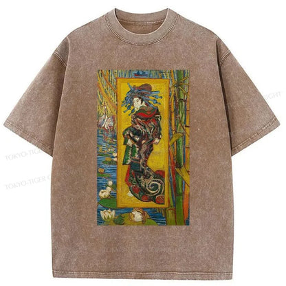 Tokyo-Tiger Vincent Van Gogh Painting Japan Washed T-Shirt