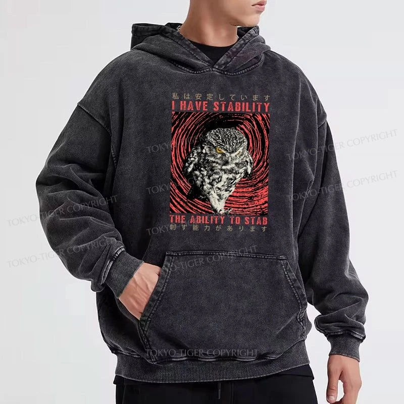 Tokyo-Tiger I Have Stability Owl Washed Hoodie