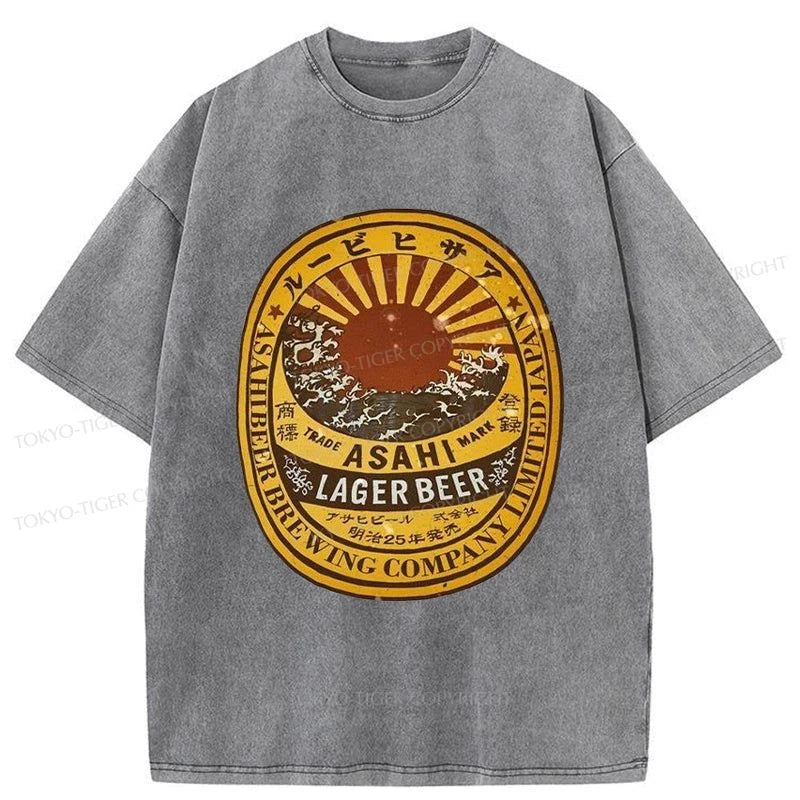 Tokyo-Tiger Asahi Lager Beer Label Washed T-Shirt