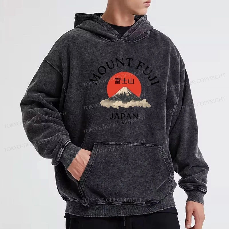 Tokyo-Tiger Japan Mount Fuji Sun Unisex Washed Hoodie