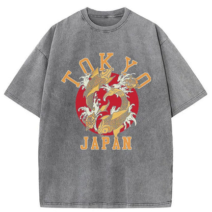 Tokyo-Tiger Janpanese Koi Fish Vintage Washed T-Shirt