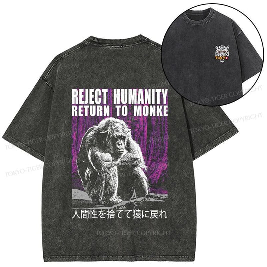 Tokyo-Tiger Reject Humanity Return To Monkey Front Back Washed T-Shirt