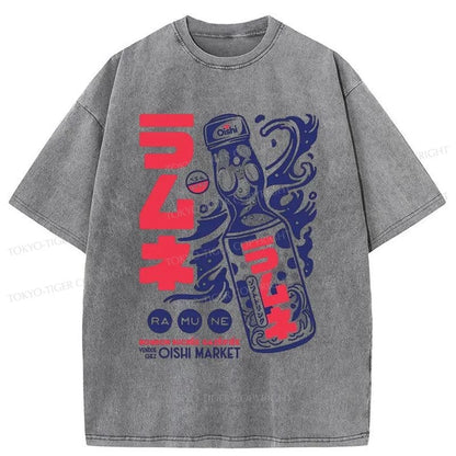 Tokyo-Tiger Ramune Print Japanese Washed T-Shirt