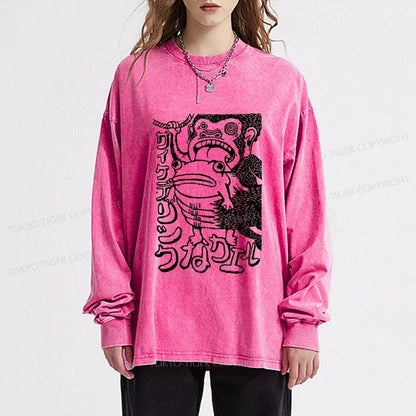 Tokyo-Tiger Orangutan Catches Frog Washed Long Sleeve T-Shirt