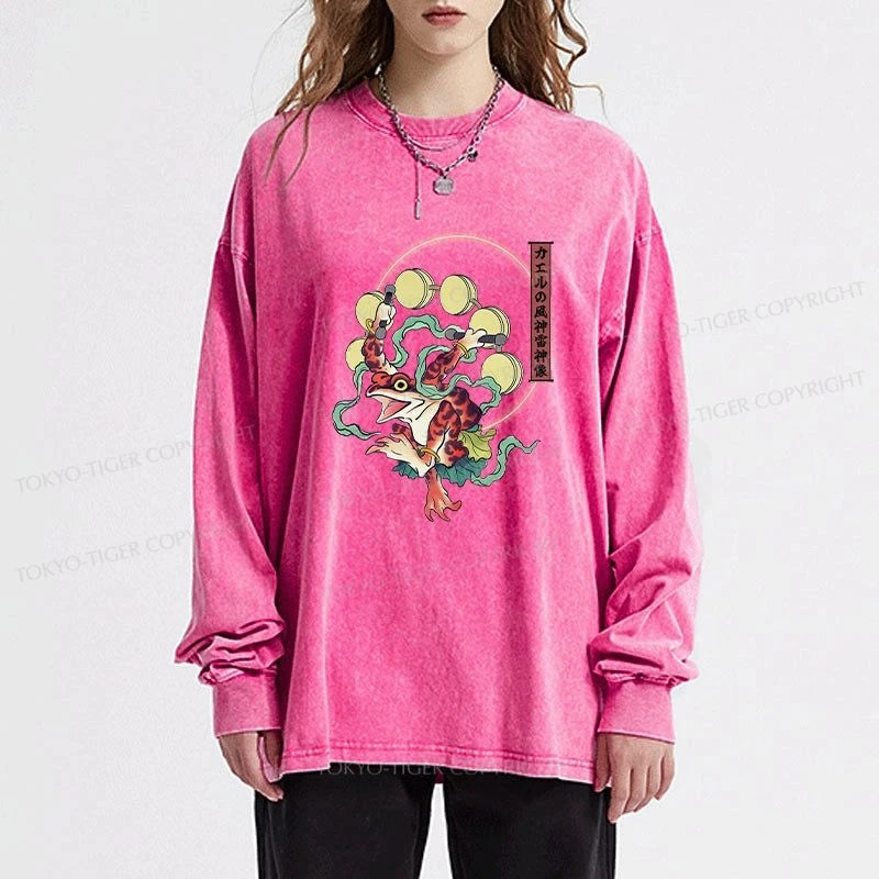 Tokyo-Tiger Frog Monster Japanese Washed Long Sleeve T-Shirt