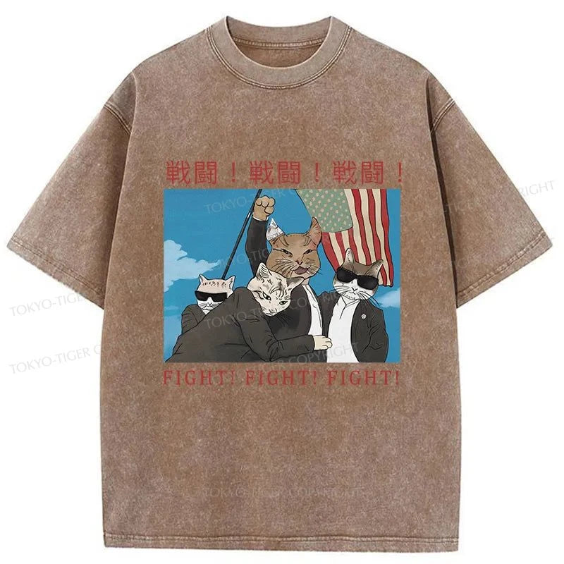 Tokyo-Tiger Fight Cat Japanese Washed T-Shirt