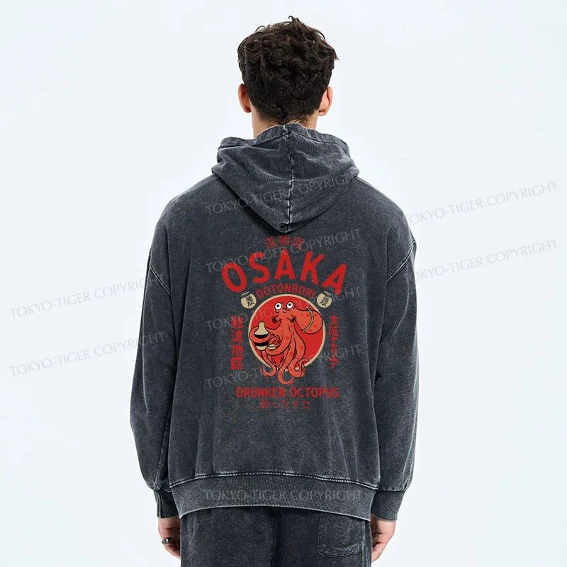 Tokyo-Tiger Drunken Octopus Japan Washed Zip Hoodie