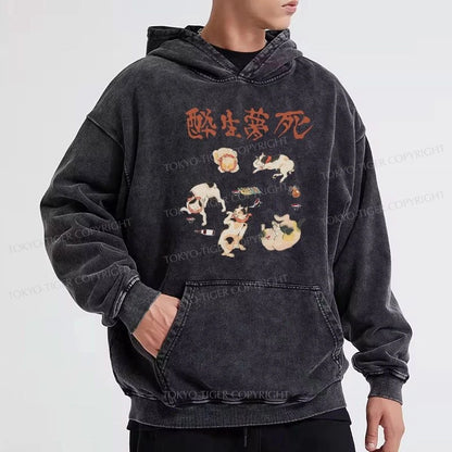 Tokyo-Tiger Drunken Cats Washed Hoodie