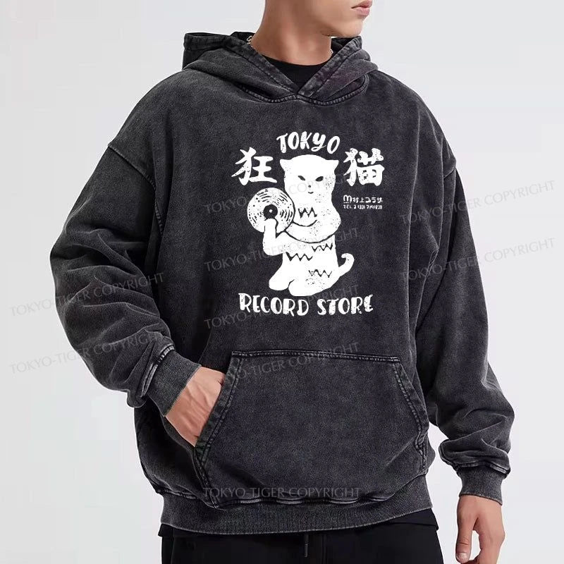 Tokyo-Tiger Tokyo Record Store Cat CD Washed Hoodie