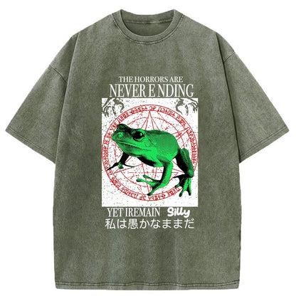 Tokyo-Tiger The Horrors Japanese Frog Funny Washed T-Shirt