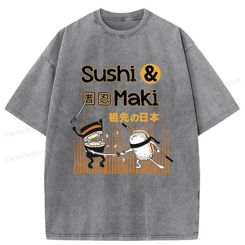 Tokyo-Tiger Sushi Ninja Japanese Washed T-Shirt