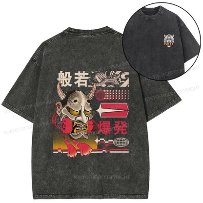 Tokyo-Tiger Hannya Mask Japanese Front Back Washed T-Shirt