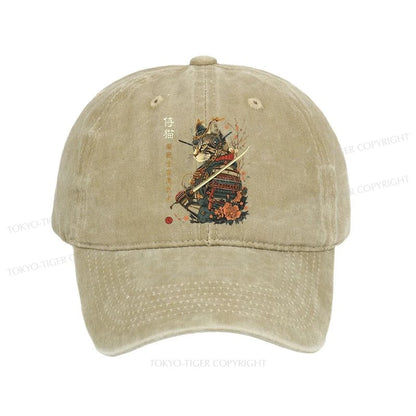 Tokyo-Tiger Cat Samurai Japanese Art Washed Cap