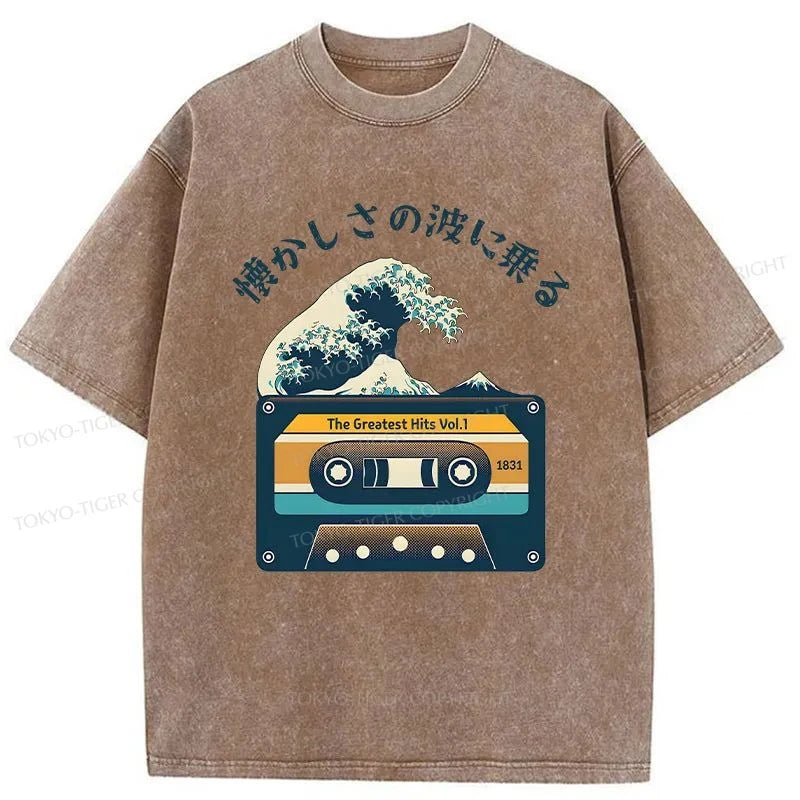 Tokyo-Tiger Tape And Waves Japanese Washed T-Shirt