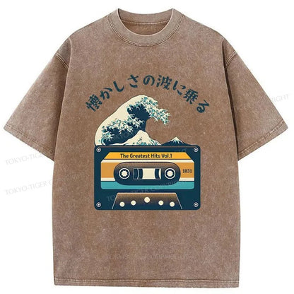 Tokyo-Tiger Tape And Waves Japanese Washed T-Shirt