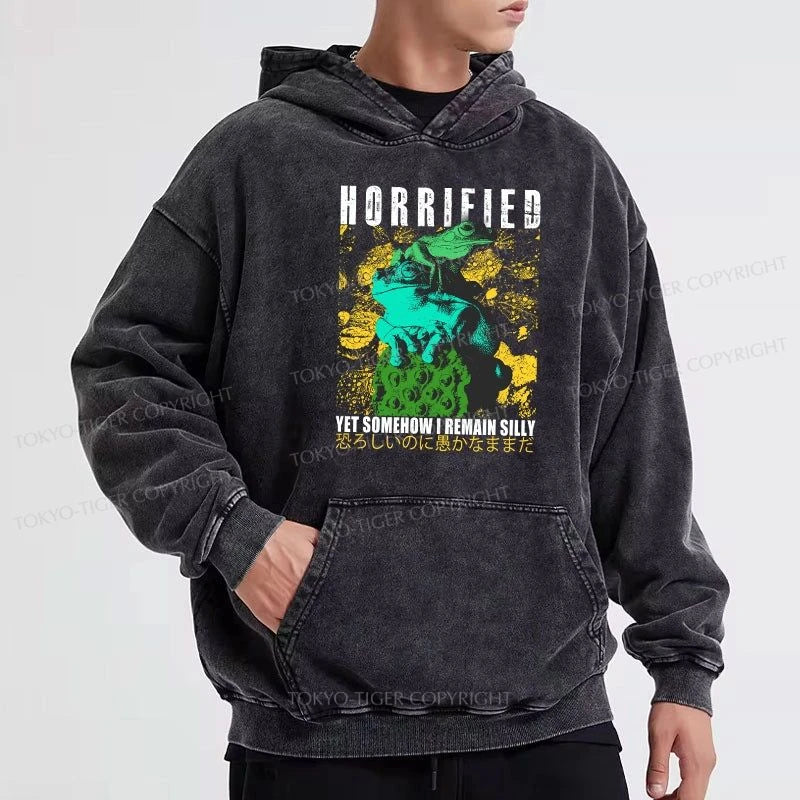 Tokyo-Tiger Horrified Two Frogs Funny Washed Hoodie