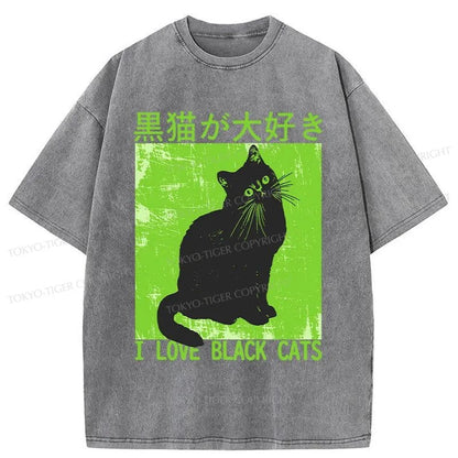 Tokyo-Tiger I Love Black Cats Washed T-Shirt