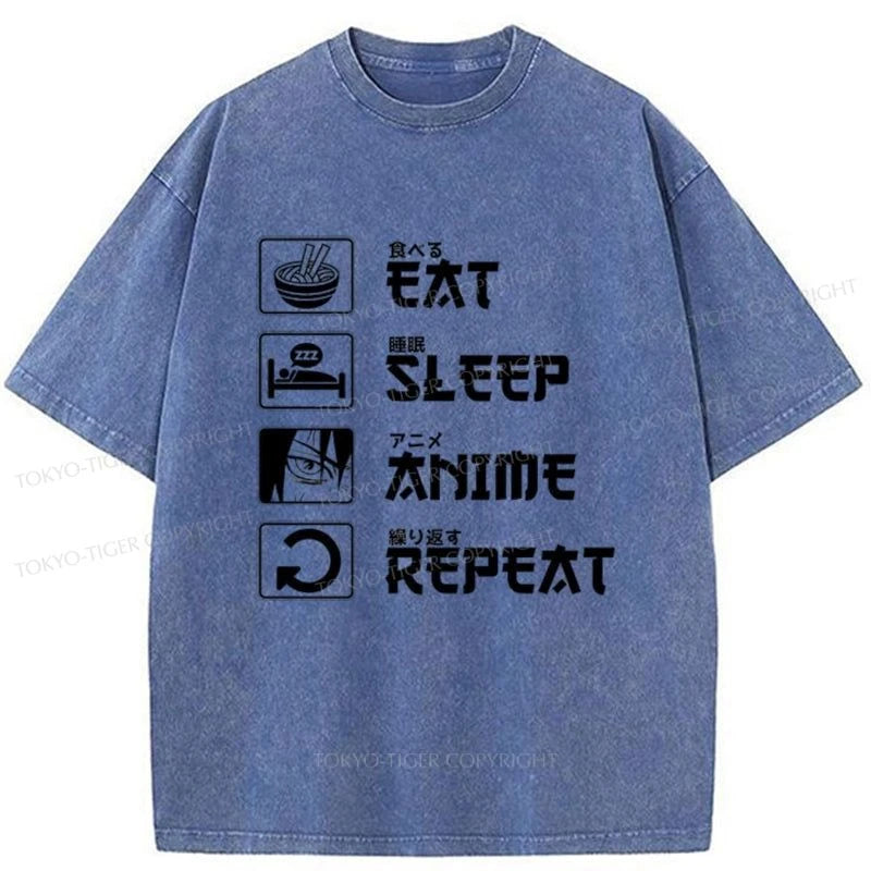 Tokyo-Tiger EAT SLEEP ANIME REPEAT Washed T-Shirt