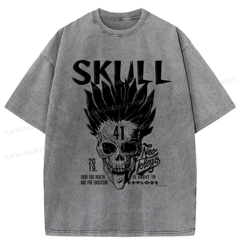 Tokyo-Tiger Japanese Scary Skull Washed T-Shirt