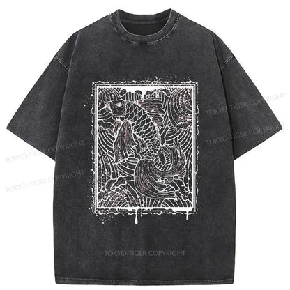 Tokyo-Tiger Japanese Art Koi Fish Washed T-Shirt