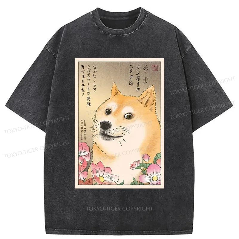 Tokyo-Tiger Shiba Lnu Meme Washed T-Shirt