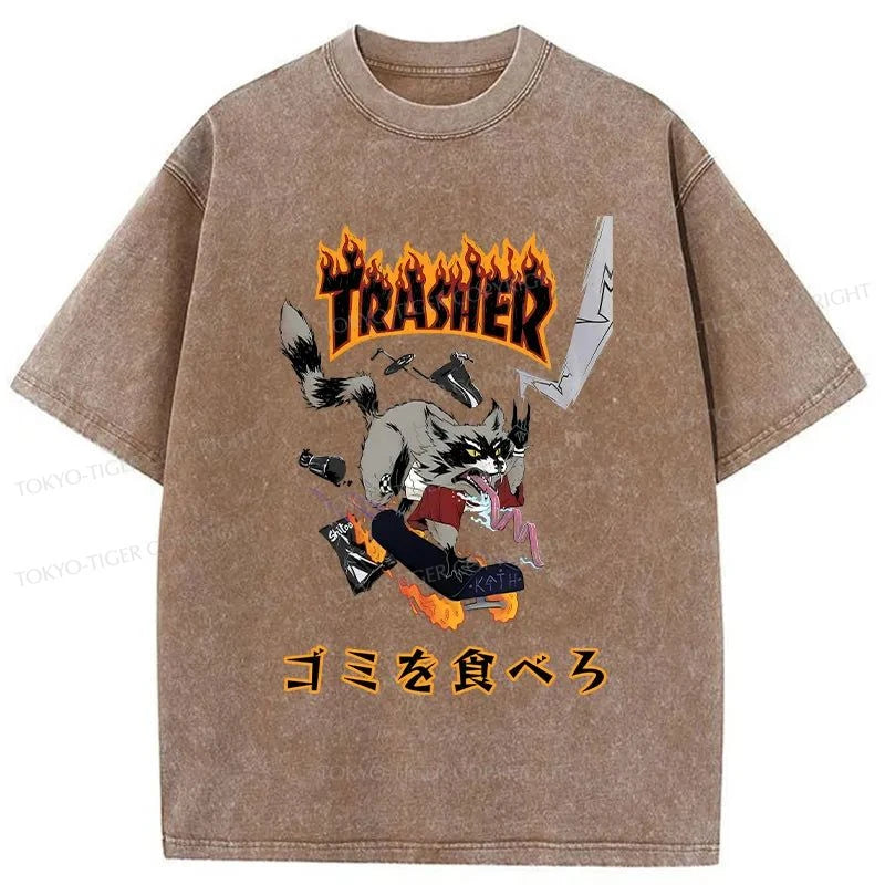 Tokyo-Tiger Skate Fast Eat Trash Washed T-Shirt