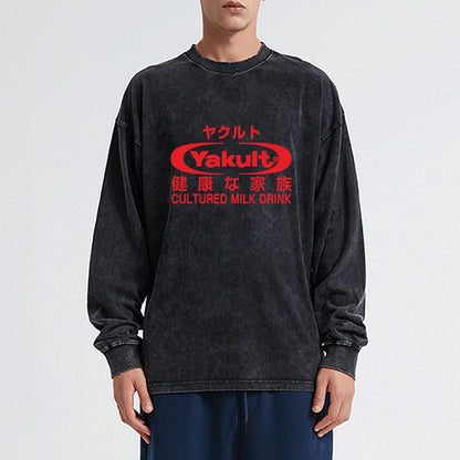 Tokyo-Tiger Yakult Logo Washed Long Sleeve T-Shirt