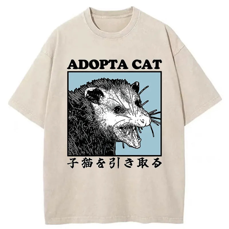 Tokyo-Tiger Adopting A Kitten Japanese Washed T-Shirt