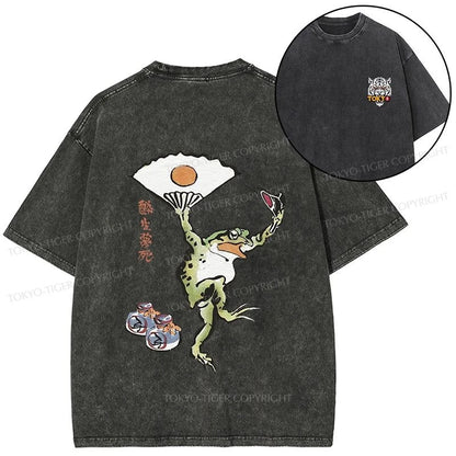 Tokyo-Tiger Dancing Frog Japanese Front Back Washed T-Shirt