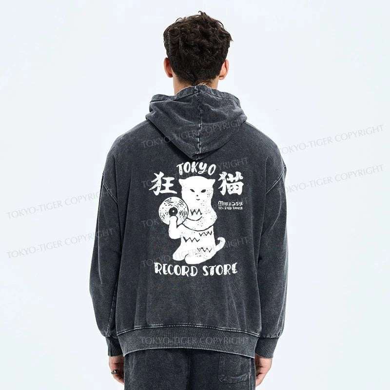 Tokyo-Tiger Tokyo Record Store Cat CD Washed Zip Hoodie