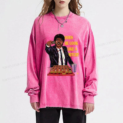 Tokyo-Tiger Does He Look Like a B*tch Washed Long Sleeve T-Shirt