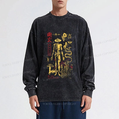 Tokyo-Tiger Spooky Ghost Japanese Washed Long Sleeve T-Shirt