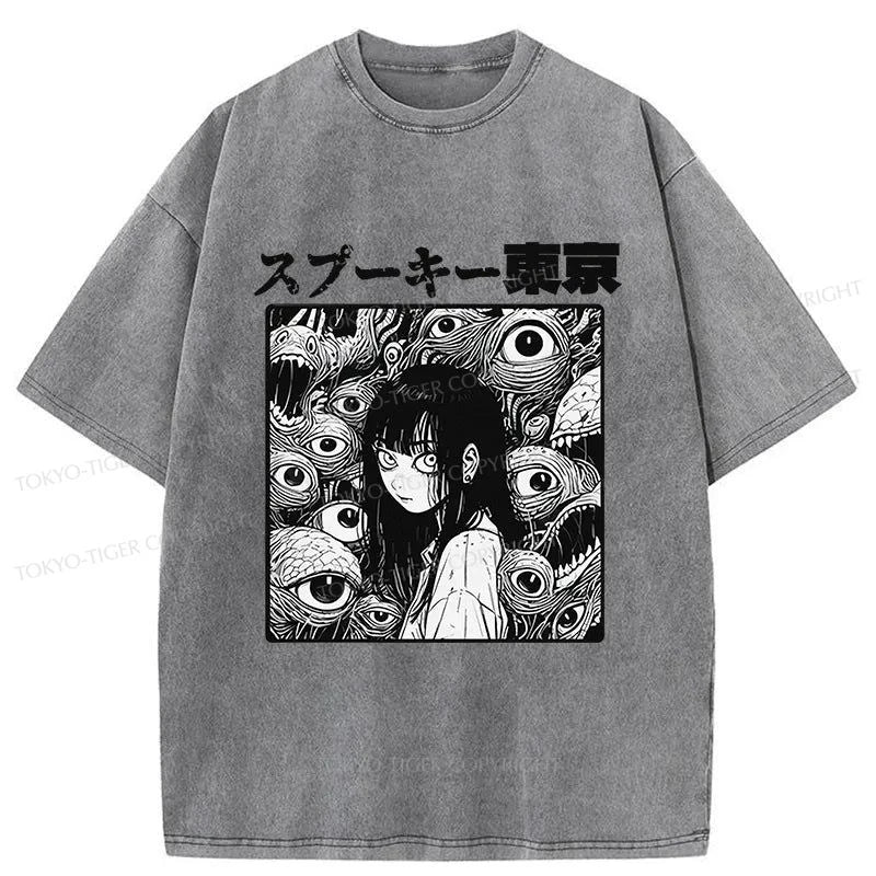 Tokyo-Tiger Scary Girl Japanese Washed T-Shirt