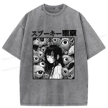 Tokyo-Tiger Scary Girl Japanese Washed T-Shirt