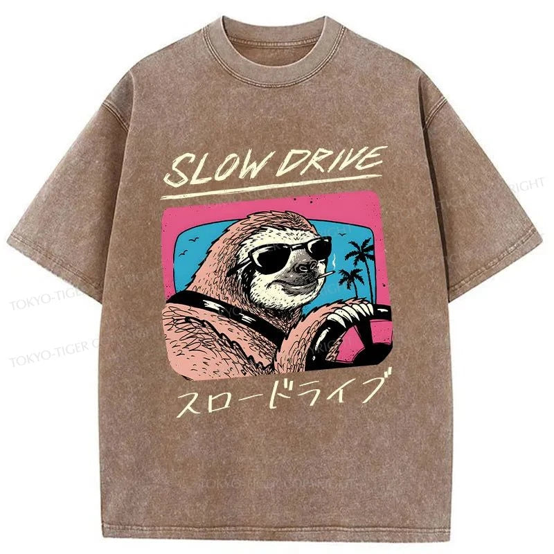 Tokyo-Tiger Slow Drive Sloth Washed T-Shirt